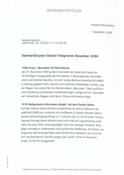 Presseinformationen 1. Dezember 2000