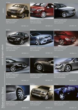 Mercedes-Benz incenio - diverse design wheel range for various passenger car model series, photo sequence 2006. A-Class, model series 169, B-Class, model series 245, C-Class, model series 203, E-Class, model series 211, SLK-Class, model series 171, CLK-Class, model series 209, CLS-Class, model series 219, S-Class, model series 221, R-Class, model series 251, SL-Class, model series 230, M-Class, model series 164, G-Class, model series 463.