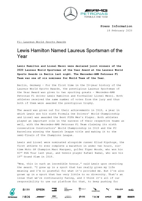 F1: Laureus World Sports Awards