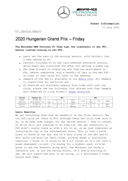 2020 Hungarian Grand Prix - Friday