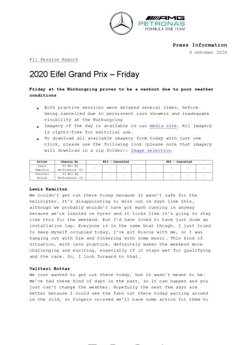 2020 Eifel Grand Prix - Friday