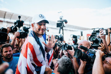 Lewis Hamilton celebrates his fifth Drivers' World Championship at the 2018 Mexican GP. 