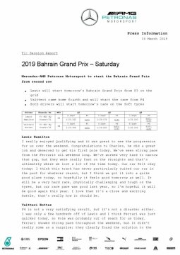 2019 Bahrain Grand Prix - Saturday