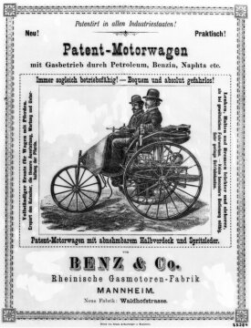 Made in Mannheim – the world’s first car: The Benz Patent Motor Car, Model 3. It was built in a total of three variants from 1886 to 1894.