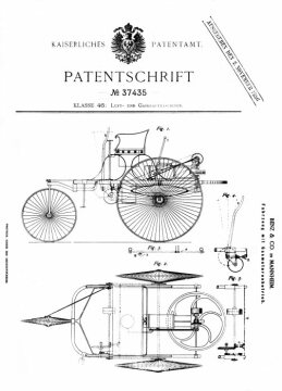 On 29 January 1886 Carl Benz applied to the Imperial Patent Office in Berlin for the most significant patent of the industrial age: a "motorised vehicle powered by a gas engine" - the initial idea behind all further automobile designs in the century that followed.