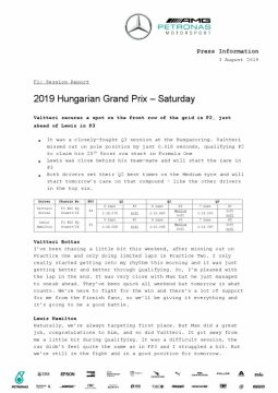 2019 Hungarian Grand Prix - Saturday