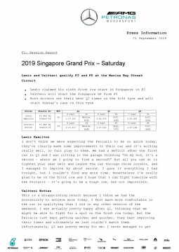 2019 Singapore Grand Prix - Saturday