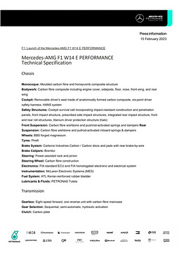 Mercedes-AMG F1 W14 E PERFORMANCE Technische Daten